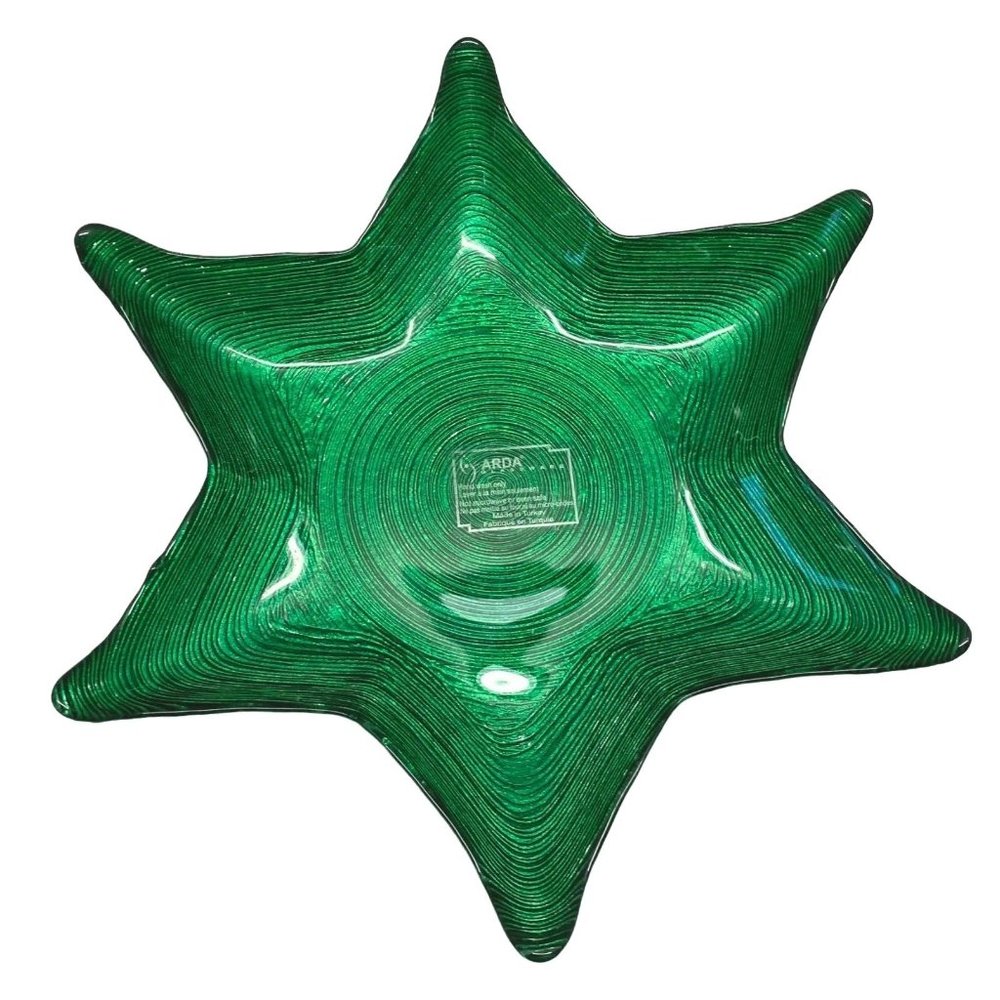 Green Swirl Star Serving Bowl Dish Appetizer Tray Arda Glassware 9" Across